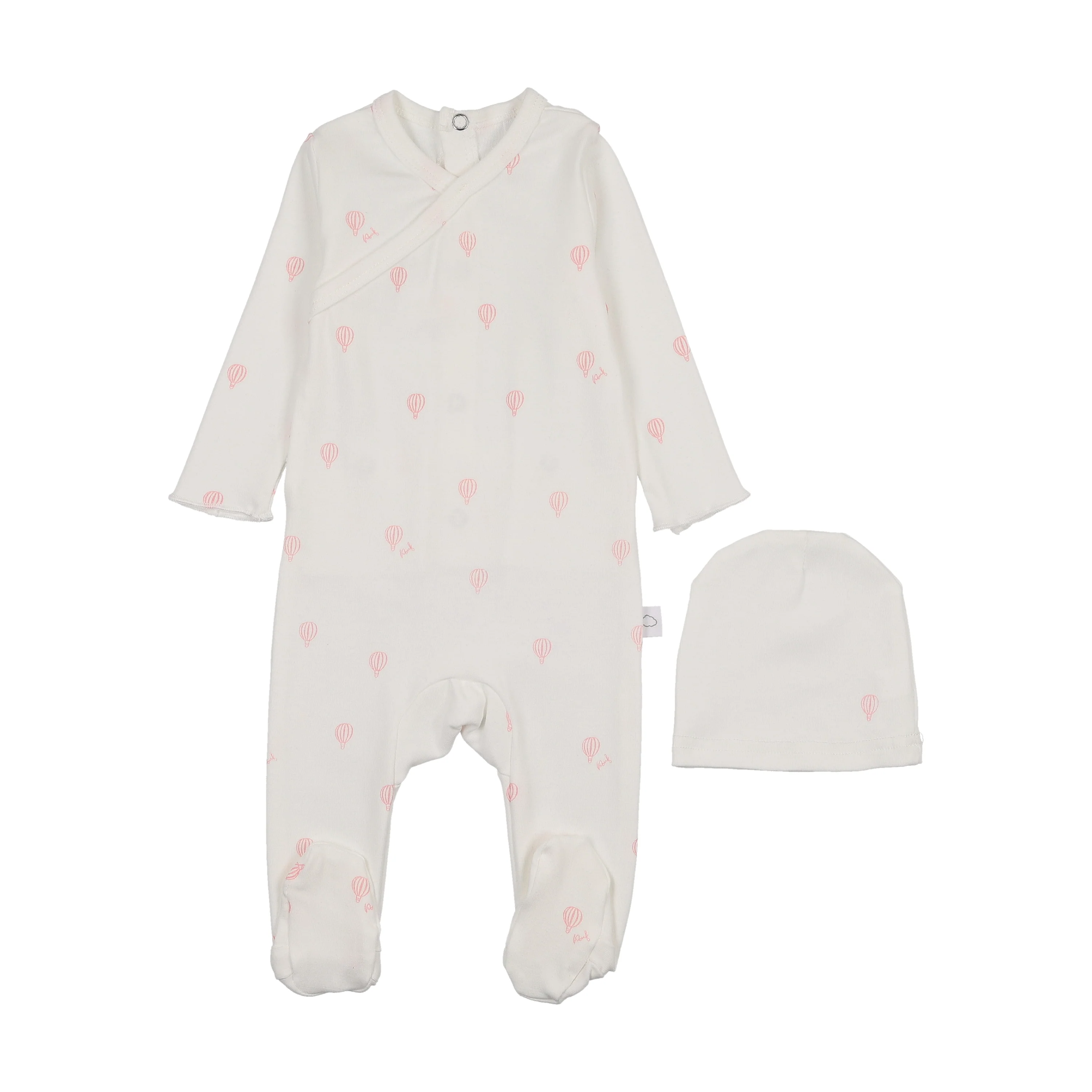 Hot Air Balloon Printed Footie- White/Pink