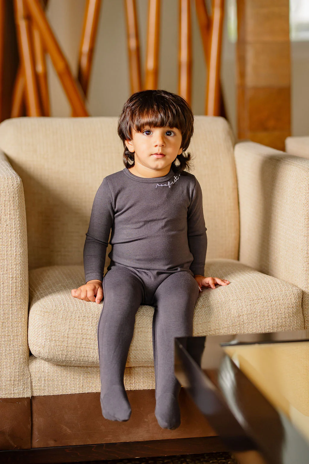 POUF Embroidered Footie- Dark Grey - Image 3