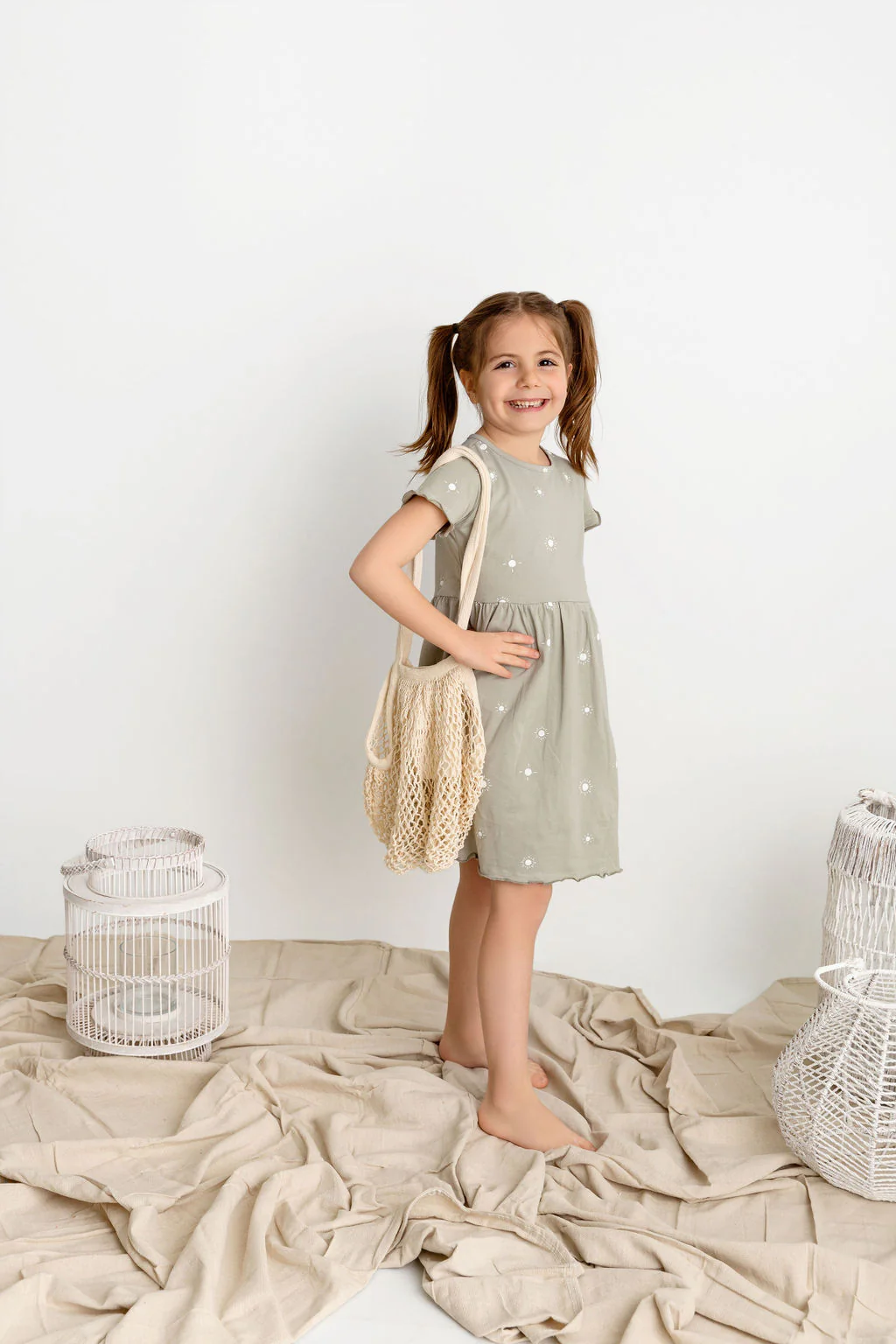 Sun Print Short Sleeve Dress- Sage - Image 2