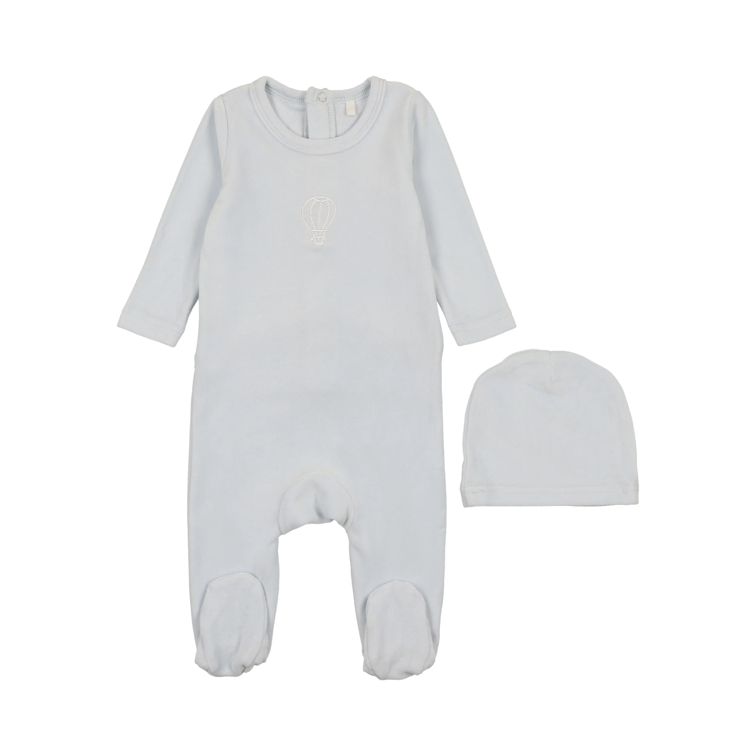 Velour Embroidered Footie- Blue