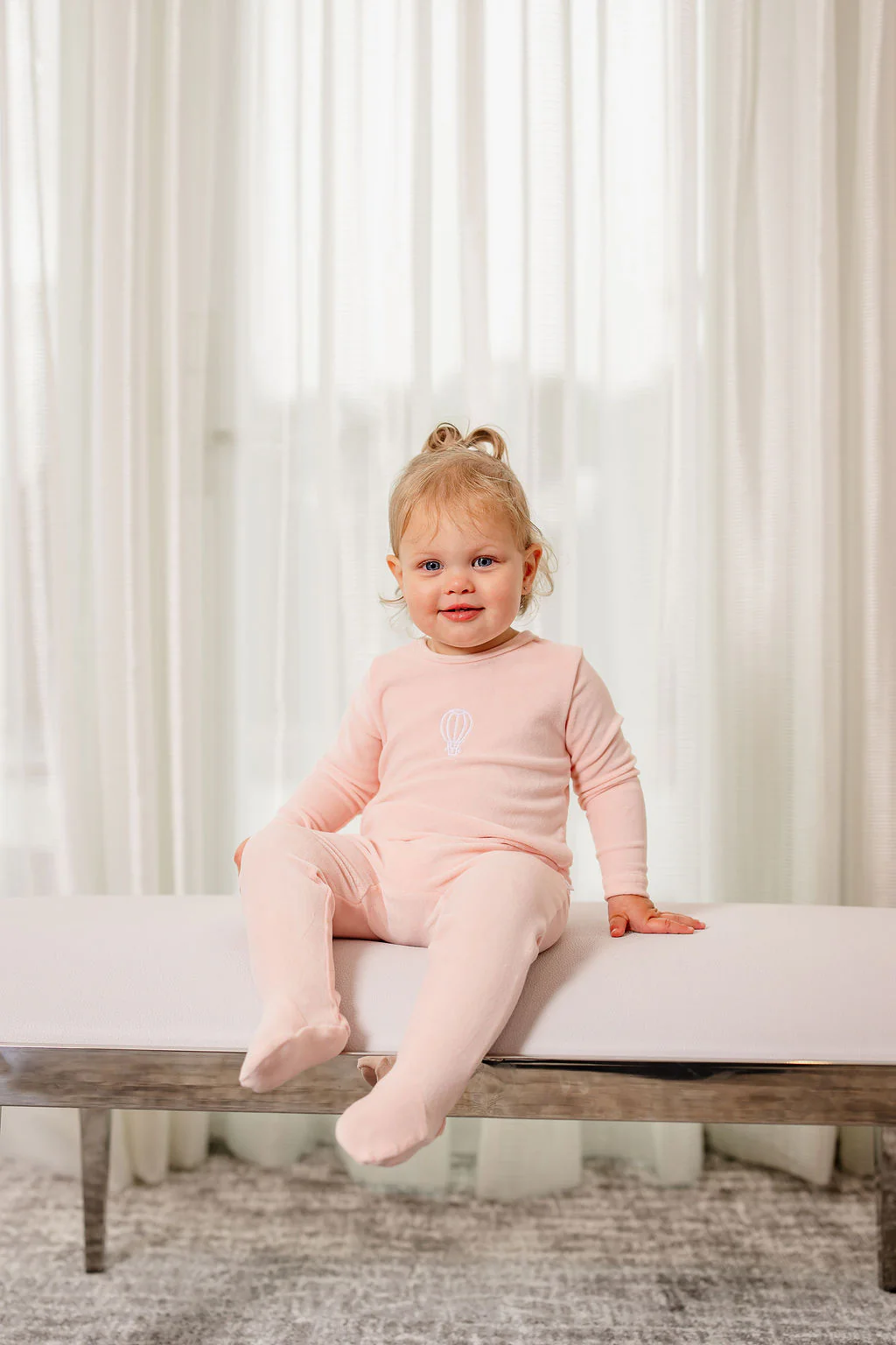 Velour Embroidered Footie- Pink - Image 2