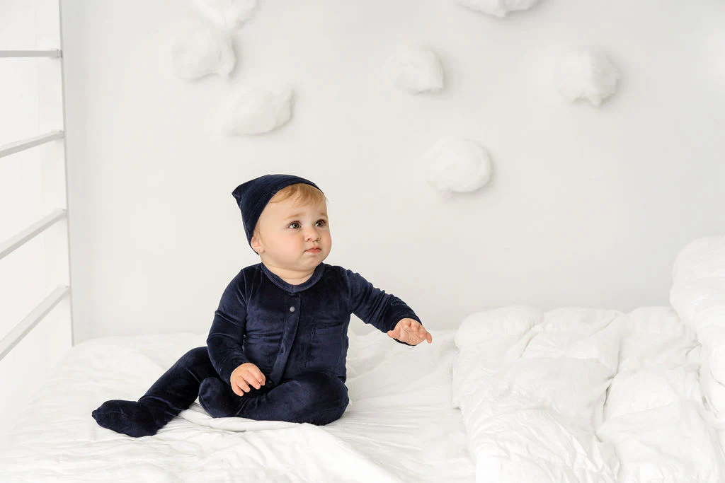 Velour Footie- Navy - Image 3