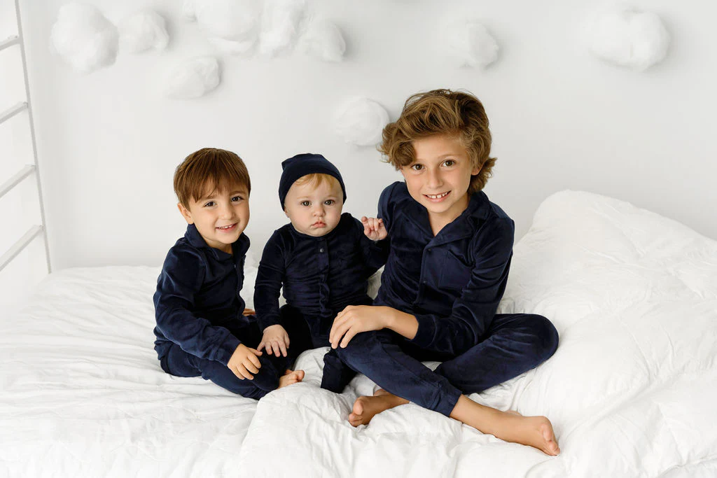 Velour Footie- Navy - Image 5