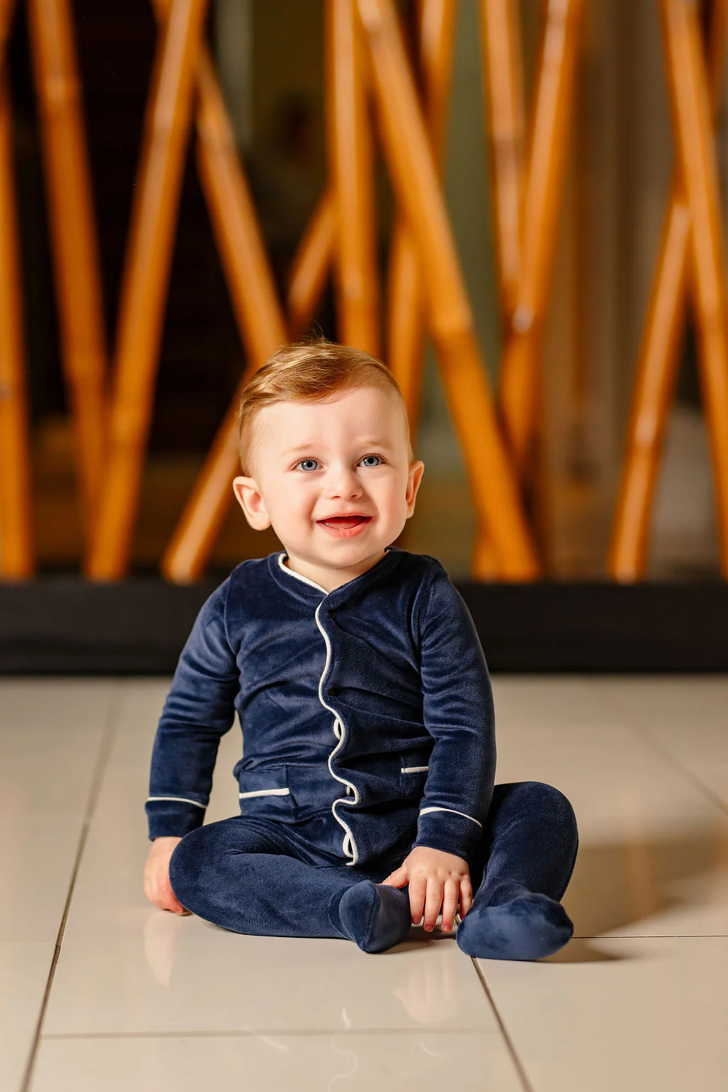 Velour Footie- Navy - Image 2