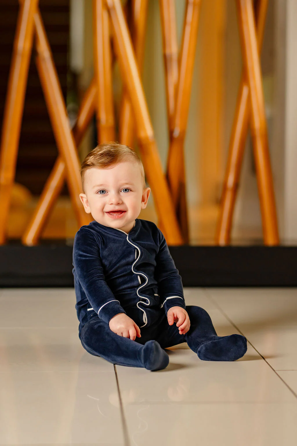 Velour Footie- Navy - Image 3