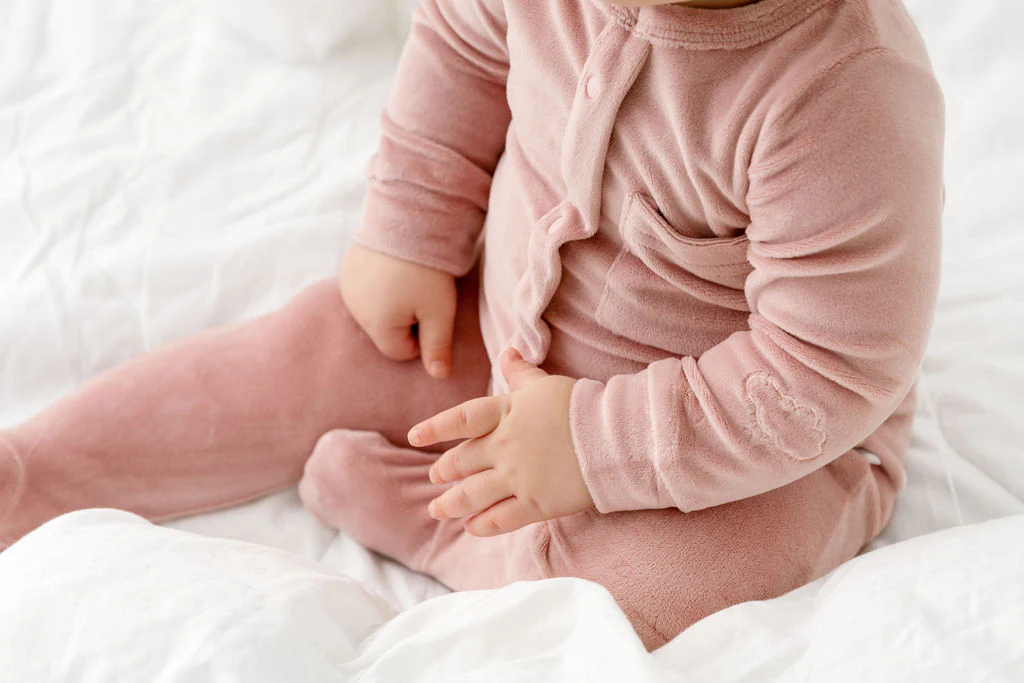 Velour Footie- Pink - Image 3